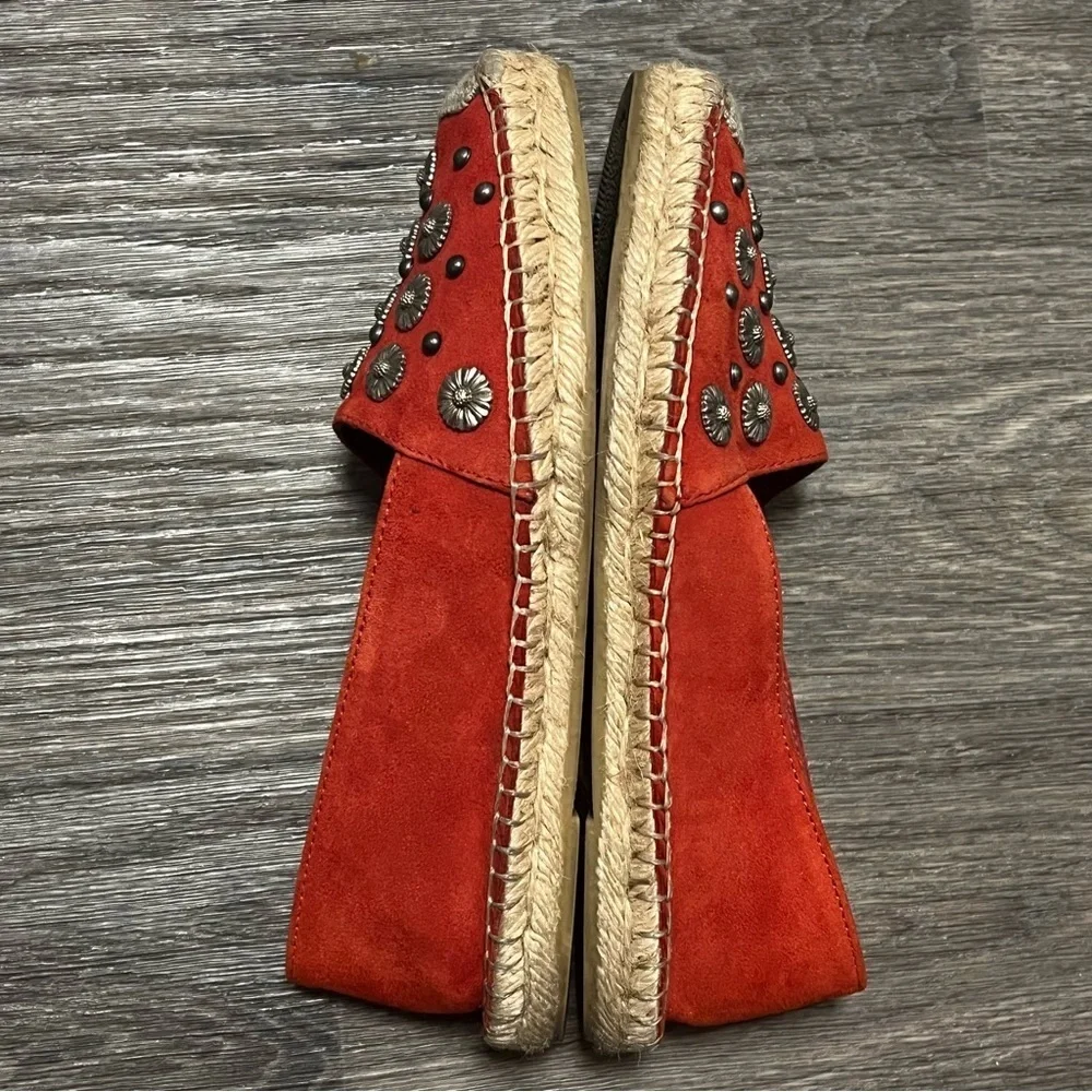 The Kooples Daisy Espadrilles, red, studded, size 37 / 6.5US